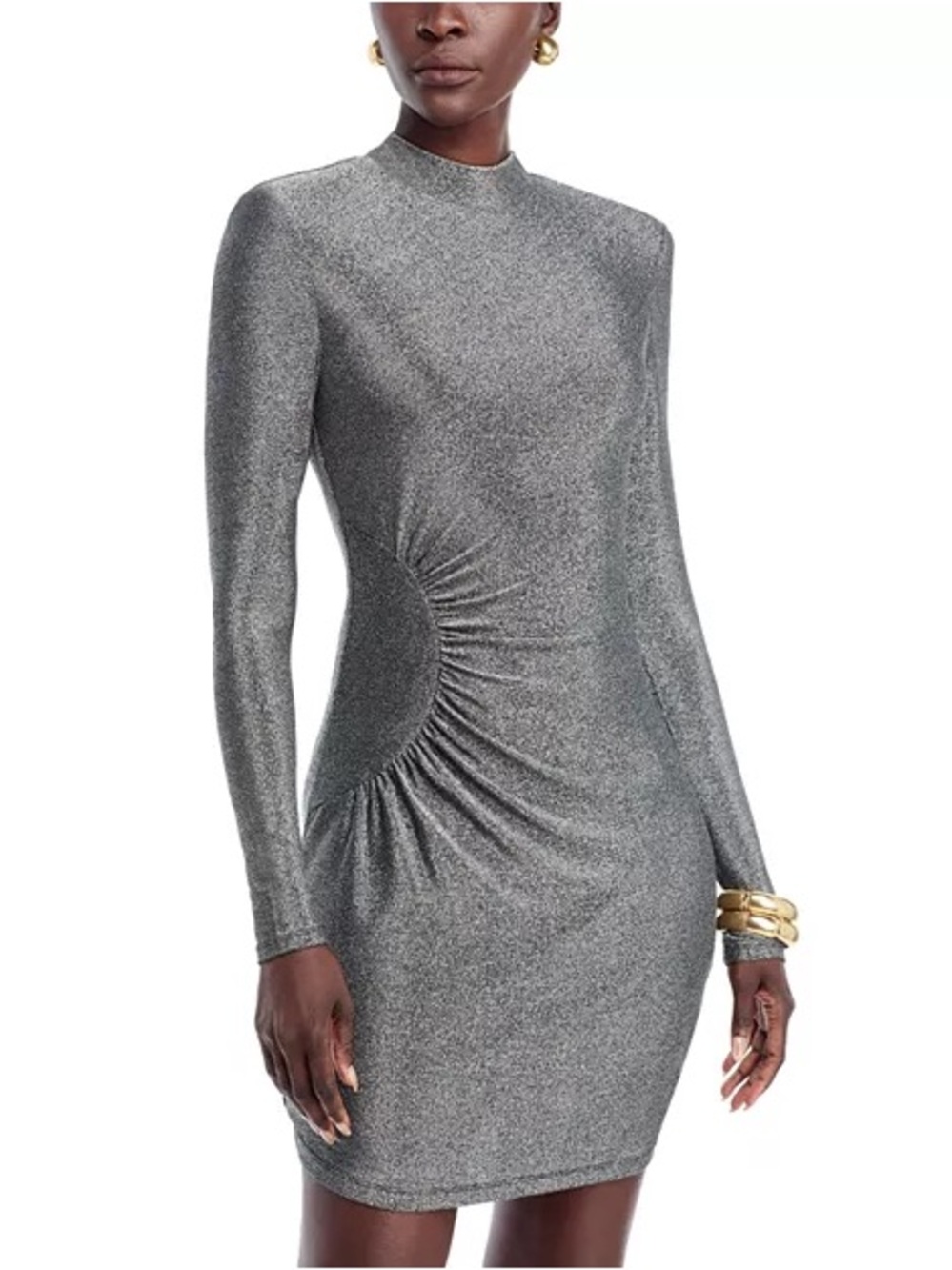 NWT Remy Brook Amarylis Metallic Mini Mock Neck LS Dress Sz M